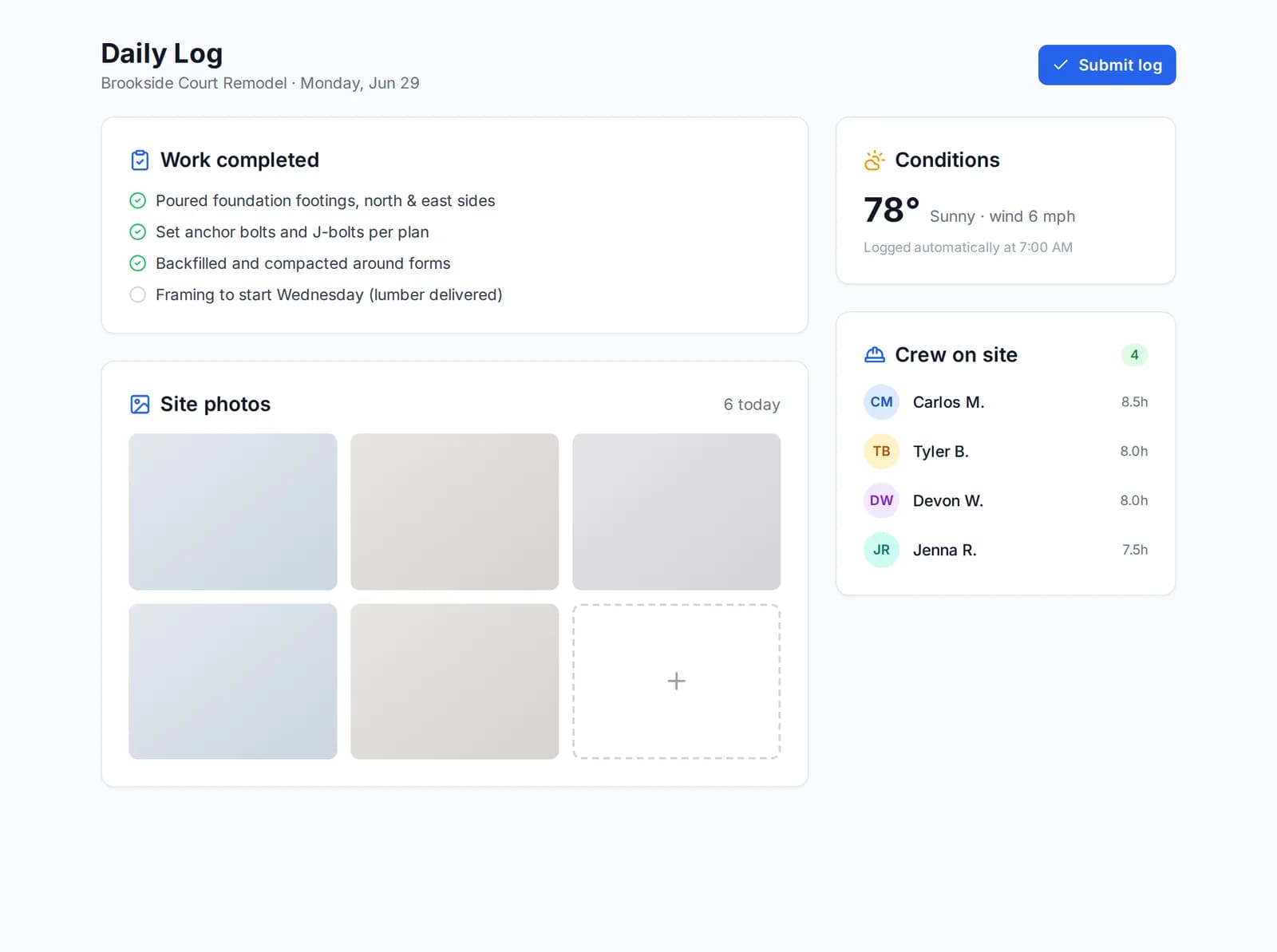 FieldsHub Daily log