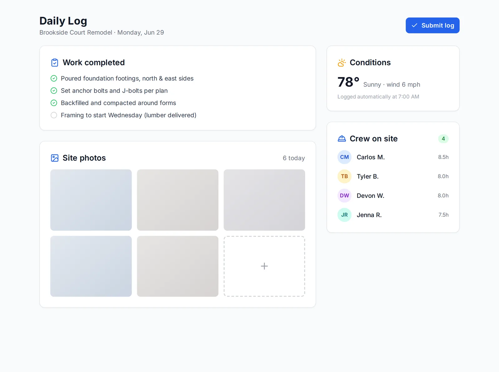 FieldsHub Daily log